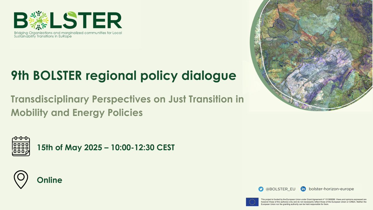 Join us online for the 9th <a href="/BOLSTER_EU/">BOLSTER</a> Regional Policy Dialogue, in partnership with the TANDEM Project!
We’re diving into inclusive and cross-sector solutions for a just climate transition, with a special spotlight on mobility and energy.
🔗 Register now: ecas.org/event/9th-bols…