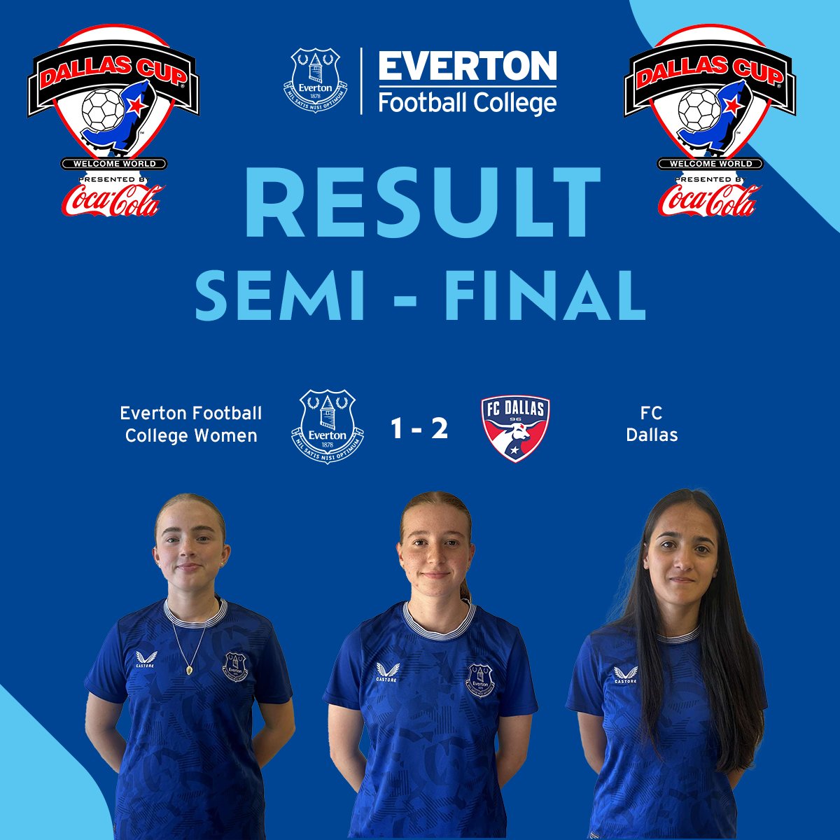 EvertonCollege's tweet photo. Unfortunately it wasn't to be for the U19 Women. A goal within the first minute from Cerys put them on the front foot but two lightning fast counter attacks saw them go down 2-1#EFC #NSNO #DC2025 #DallasCup https://t.co/7w6yqTj42Q