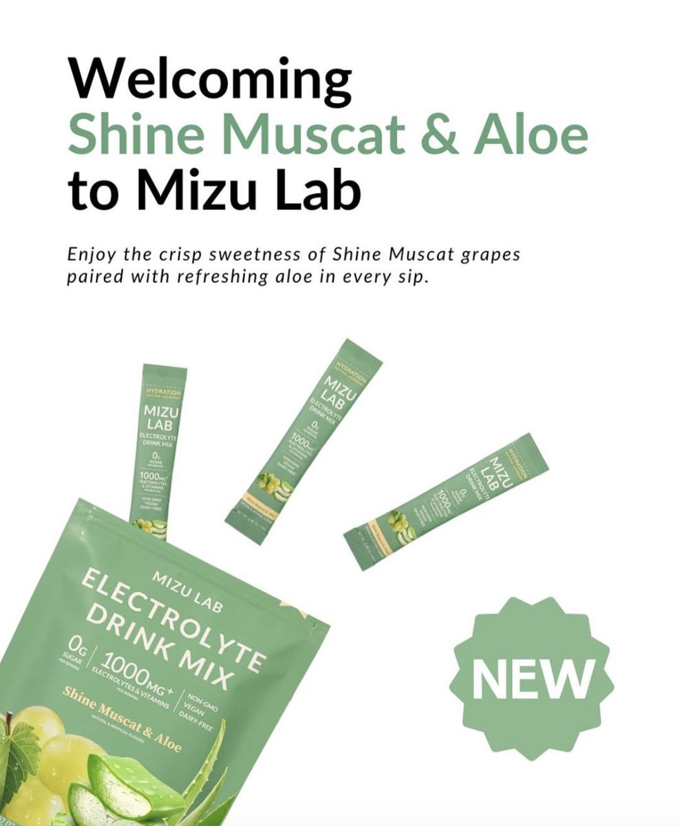 Welcome to Mizu Lab, Shine Muscat &amp; Aloe! 💚 Our newest flavor is here, and it’s everything! Fresh, light, and juicy — check it out now on our website. 🙂🥰