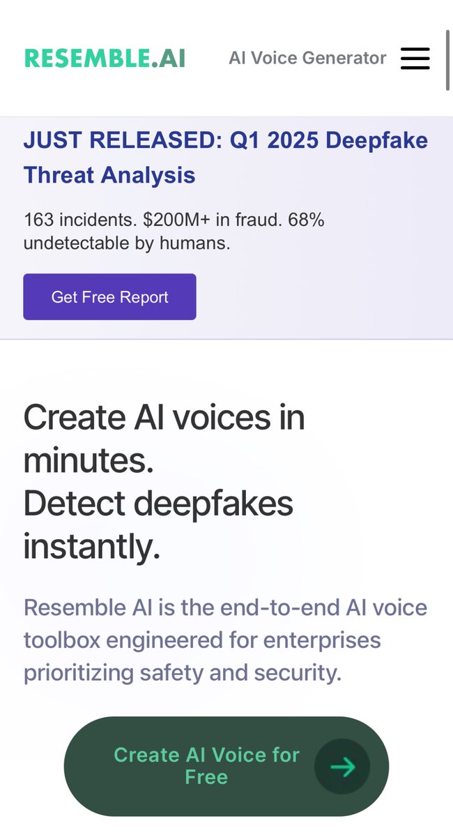 Here’s the voice cloning company that wrote that report. 

Selling the solution to the problem they’re creating.