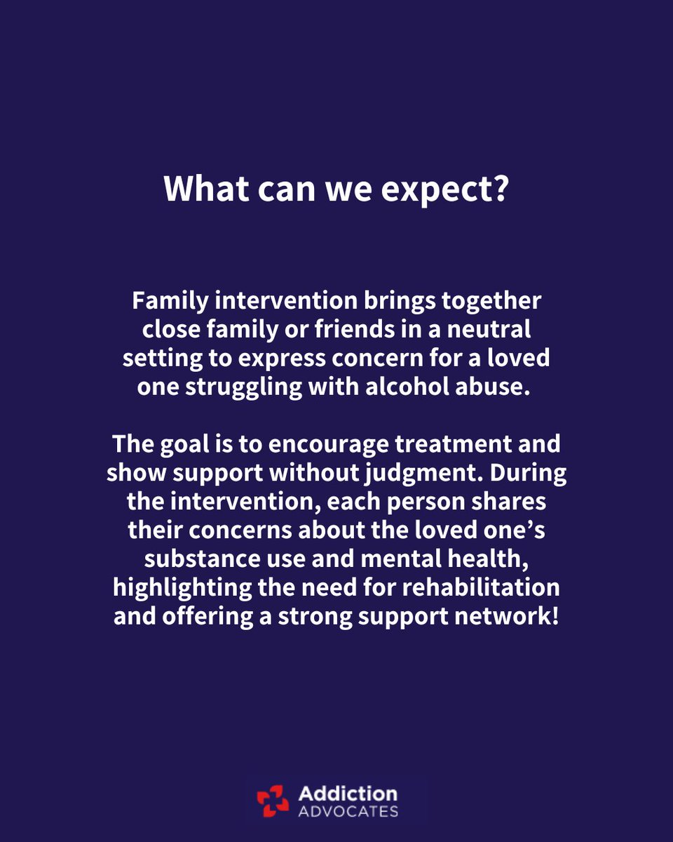AddictAdvocates's tweet photo. Family Interventions are a great step toward lasting change!

It brings loved ones together to show support, raise awareness and encourage professional treatment 🫂

Visit https://t.co/w4Ui6ZMLnp for further support💜

 #AddictionRecovery #Intervention #Sobriety #RecoveryJourney https://t.co/wJ8keBBnyB
