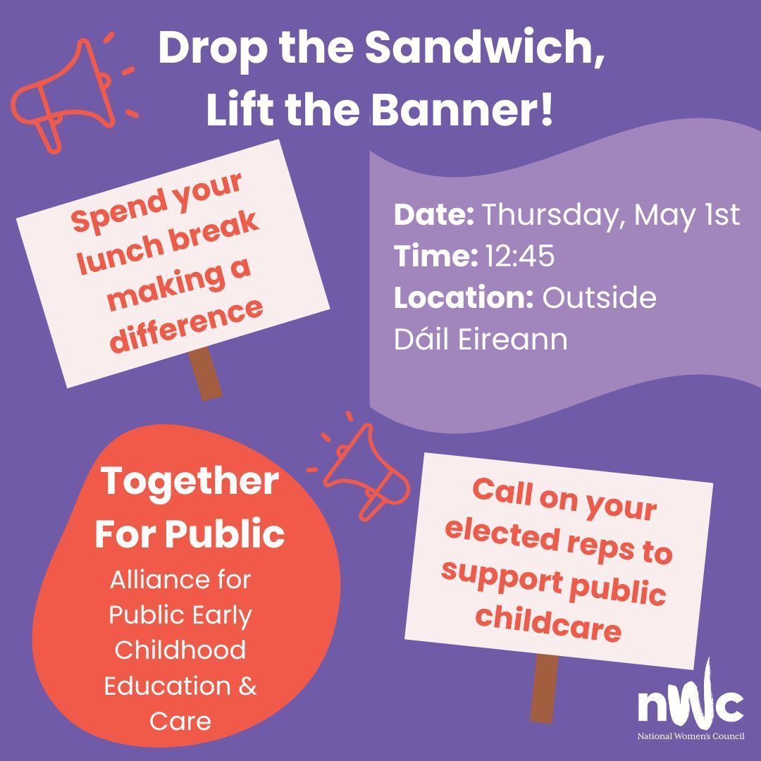 INOU (@inouireland) on Twitter photo Join us this May Day to call for a public, affordable model and early childhood education and care!
When? Thursday, 1st May 12.45pm
Where? Outside Leinster House
<a href="/NWCI/">Womenscouncilireland</a> Join us this May Day to call for a public, affordable model and early childhood education and care!
When? Thursday, 1st May 12.45pm
Where? Outside Leinster House
<a href="/NWCI/">Womenscouncilireland</a>