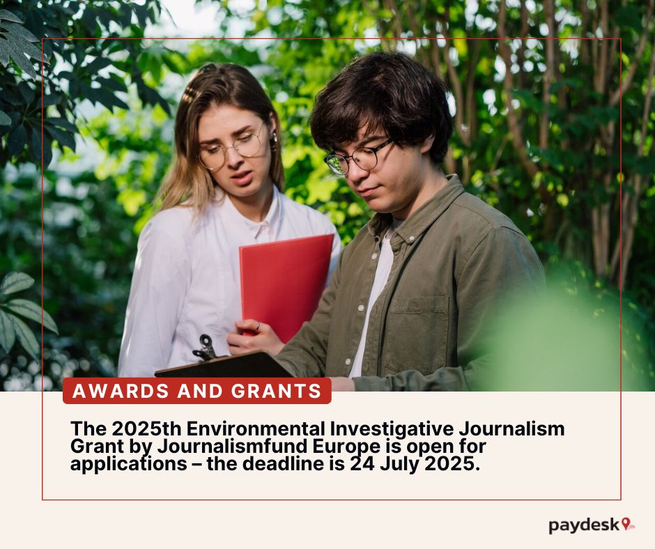 paydesk's tweet photo. Journalismfund Europe is offering grants for freelance journalists &amp; media outlets covering 𝘂𝗻𝗱𝗲𝗿𝗿𝗲𝗽𝗼𝗿𝘁𝗲𝗱 𝗶𝘀𝘀𝘂𝗲𝘀 that matter to 𝗘𝘂𝗿𝗼𝗽𝗲𝗮𝗻 𝗮𝘂𝗱𝗶𝗲𝗻𝗰𝗲𝘀. 

⏳ Apply by July 24: https://t.co/nKS3AqUvet

#JournalismGrants #EnviroJournalism #Paydesk https://t.co/mnFBFYm0gz