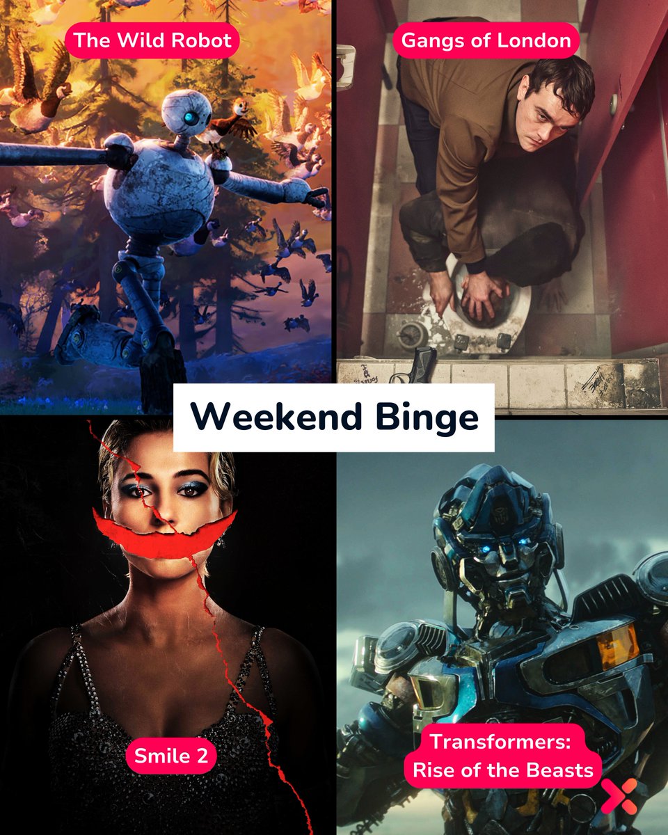 ShowmaxUganda's tweet photo. Tell your friends you’re busy; this weekend belongs to the couch! 📵🛋️ #TheWildRobot #Transformers #GangsOfLondon #Smile2 #ShowmaxNowNow https://t.co/kJF4YjLsbL