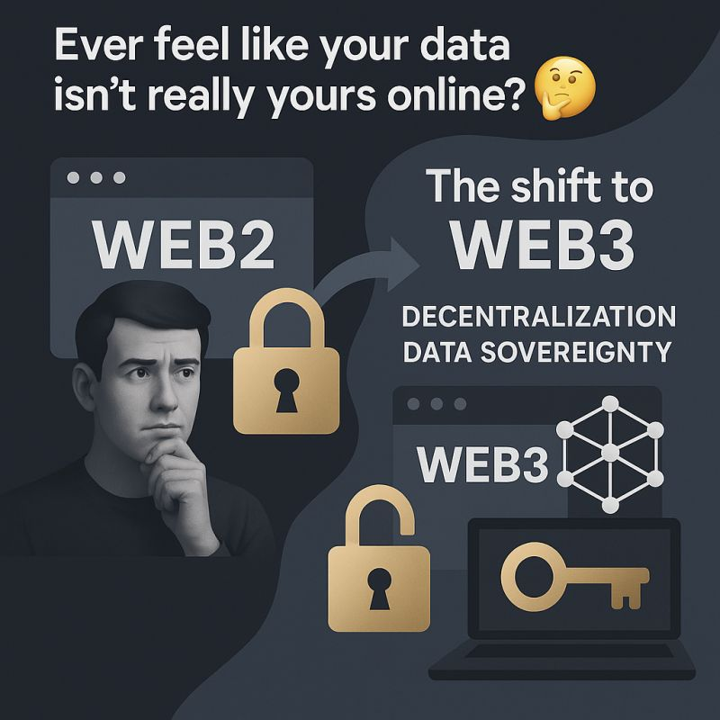 _immersible's tweet photo. Ever feel like your data isn't truly yours online? 🤔 That's the core of the Web2 model we've lived with – centralized platforms holding the keys.

Now, the tide is turning towards Web3. 🌊 Built on principles of decentralization, often using blockchain technology, Web3 aims to flip the script.

The big promise? Shifting data ownership and control from corporations back to us, the individuals. This move towards greater personal sovereignty could fundamentally change how we interact, transact, and create online. 💻🔑
It's a massive transition underway, empowering users like never before!
 #Web3  #Decentralization  #DataSovereignty  #BlockchainTechnology  #Web2  #NFT   #Innovation  #Empowerment #NFTCommunity