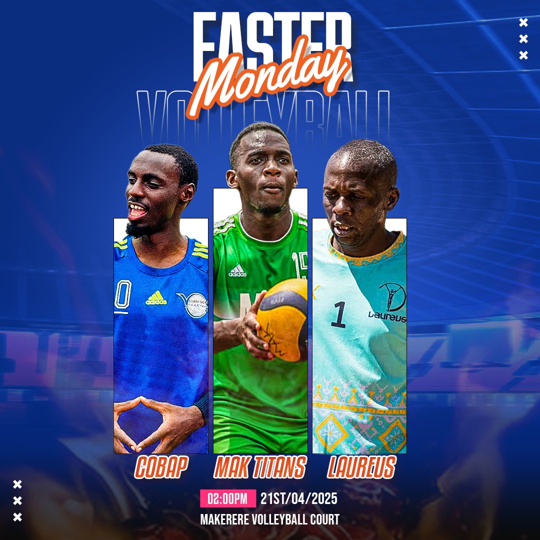 Makerere Titans (@mak_titans) on Twitter photo EASTER MONDAY VOLLEYBALL ACTION🏐
We will be hosting our friends in <a href="/CobapUgVC/">COBAP-UG Volleyball Club</a> and <a href="/LaureusTeam/">Laureus Volleyball Team</a>
Be there!
#MakTitans EASTER MONDAY VOLLEYBALL ACTION🏐
We will be hosting our friends in <a href="/CobapUgVC/">COBAP-UG Volleyball Club</a> and <a href="/LaureusTeam/">Laureus Volleyball Team</a>
Be there!
#MakTitans