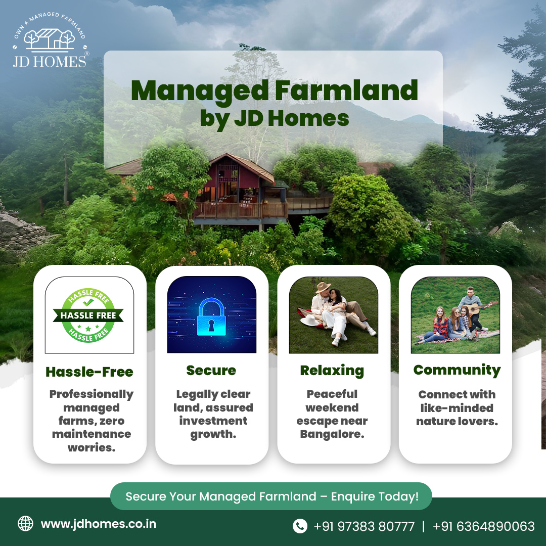 JDHomesblr's tweet photo. 🌿 Why Choose JDHomes for Your Managed Farmland Near Bangalore? 🌿

Whether you’re looking for a peaceful escape or a green investment, we make it simple, secure, and serene.
Located just 1 hour from Bangalore
🏡 Visit us at: https://t.co/2fMU4cDPBR
📞 Book your site visit today! https://t.co/W9zfMqrz63