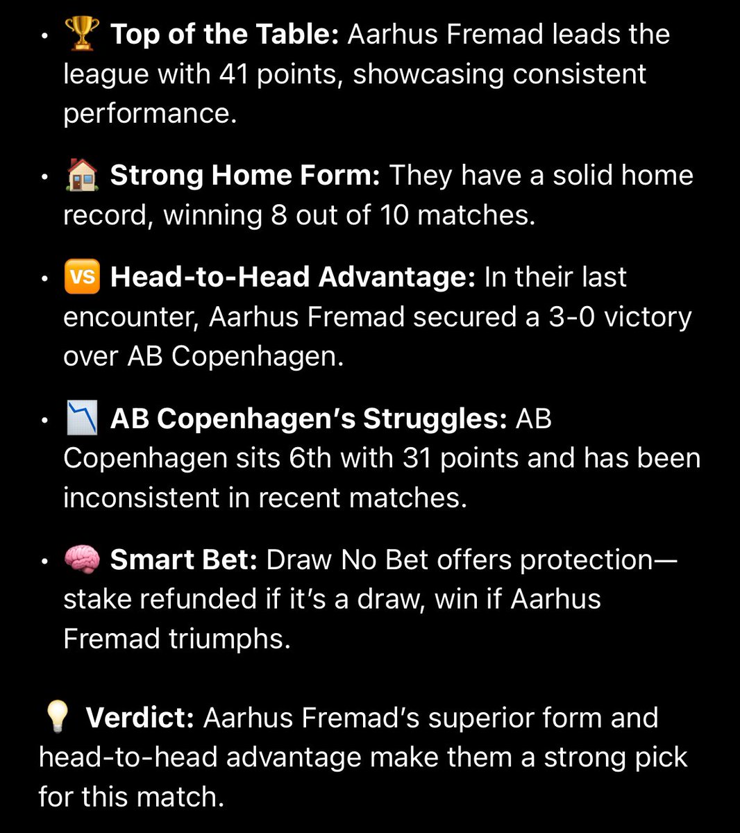 HypedBet's tweet photo. 🇩🇰 Denmark 2nd Division – AB Copenhagen vs Aarhus Fremad
🎯 Pick: Draw No Bet – Aarhus Fremad ✅

#DenmarkFootball #AarhusFremad #ABCopenhagen #BettingTips #FootballPicks #DrawNoBet #SportsBetting #HypedBets

🔍 Why Aarhus Fremad? https://t.co/WUSHK2v7Hr