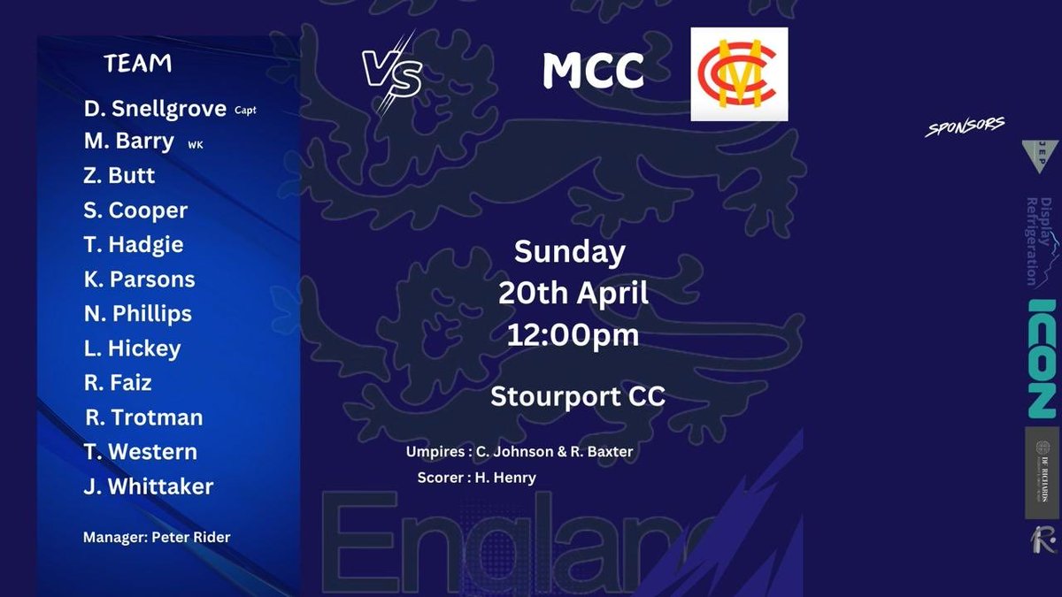 One change R Smith for L Hickey 🏴󠁧󠁢󠁥󠁮󠁧󠁿 ⁦<a href="/MCCOfficial/">Marylebone Cricket Club</a>⁩ ⁦<a href="/ECB_cricket/">England and Wales Cricket Board</a>⁩ ⁦<a href="/Over50sC/">International Masters Cricket</a>⁩  # ⁦<a href="/TheBarmyArmy/">England's Barmy Army 🏴󠁧󠁢󠁥󠁮󠁧󠁿🎺</a>⁩ ⁦<a href="/Over50s_2ndXI/">The 50+ 2nd XI County Championship</a>⁩ ⁦<a href="/StourportCC/">Stourport Cricket Club</a>⁩