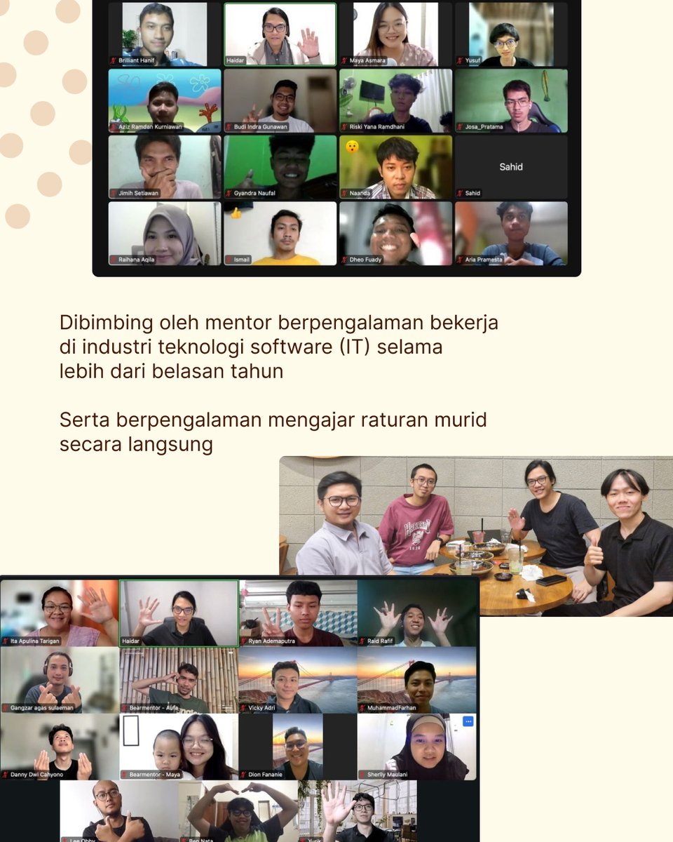 mhaidarhanif's tweet photo. 🔥 Batch 9 di 🐻Bearmentor: Full Stack Web Development Online Bootcamp akan segera mulai

🧑‍🏫👨‍💻👨‍🏫🧑‍💻 Bersama para mentor: M Haidar Hanif, Raditya Dwisatrio Santoso, Danny Dwi Cahyono, Ben Nata https://t.co/mVeTIe1lXM