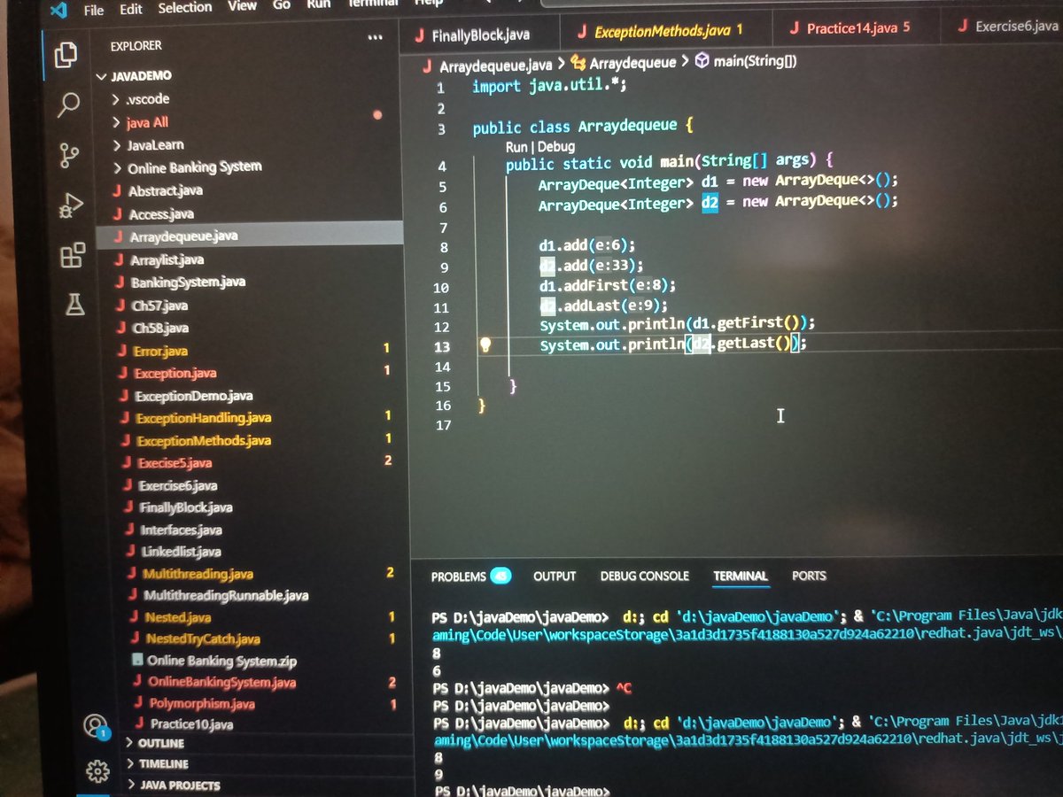 SaurabhSin8534's tweet image. Java
😀Happily entering Advance java
>Completed Arraylist
>Studied LinkedList
>Completed ArrayDeque
> Studied concepts of hashing ( Hashset)
> Watched 5 lectures from( 91-95) of @codewithharry
#CodingMood
#buildinpublic
A Happy coding day 🙋😀..