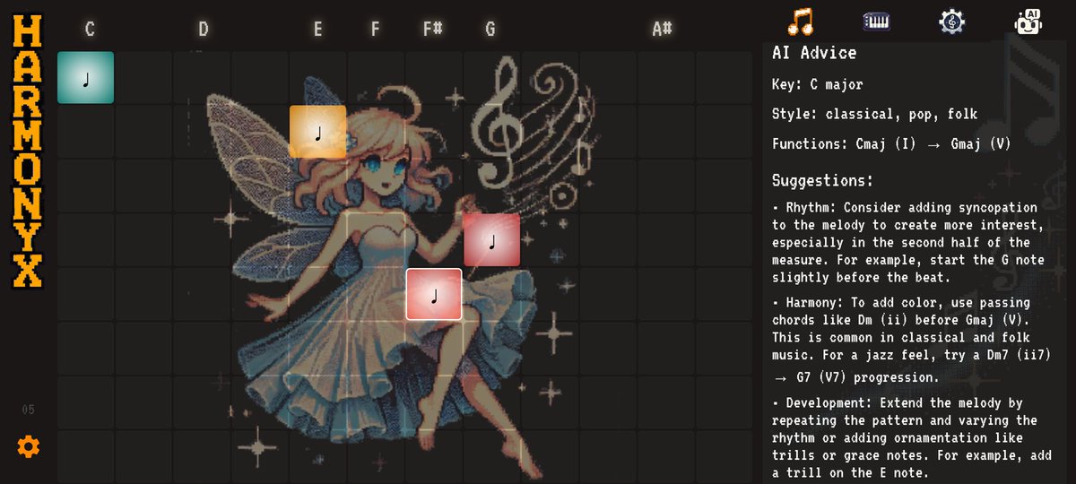 mick_software's tweet photo. HarmonyX received a small boost
I added AI to help when you’re stuck on a melody.

The chord and scale finder’s still there, MIDI search too.

Try it if you’re curious.
Or don’t.
Music’s still yours.

#musicnerdstuff #devnotes #indiemusician #AI #AIAssistant #homestudio https://t.co/pdZtgQStpx