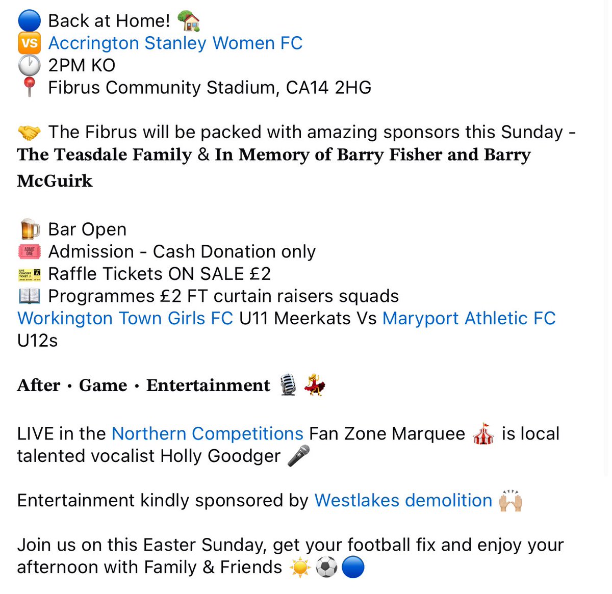 TownWomenFC's tweet photo. 𝐓𝐎𝐌𝐎𝐑𝐑𝐎𝐖𝐒 𝐄𝐕𝐄𝐍𝐓𝐒 👇🏻

Lots going on at the Fibrus tomorrow, come down and get involved on this fine Easter Sunday 🐥

All information in the post below ℹ️

#UTT 🔵⚽️ https://t.co/SeEgWSsUFE