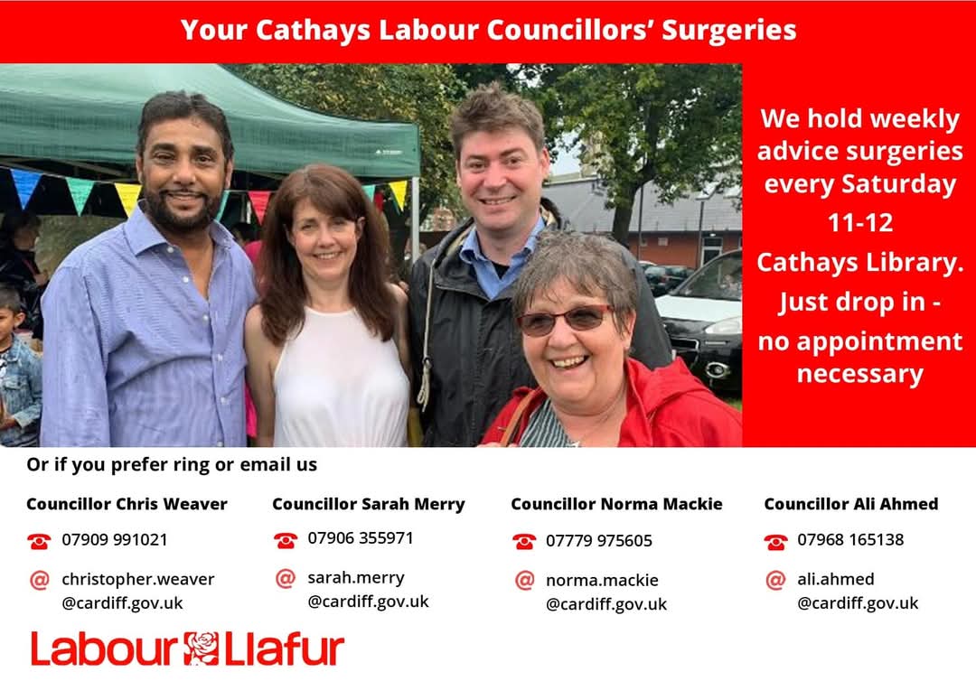 We won't be holding our normal Saturday surgery at Cathays Library today as it is Easter Saturday. Please feel free to get in touch if you've a problem and have a lovely Easter break. Hopefully the weather will improve!