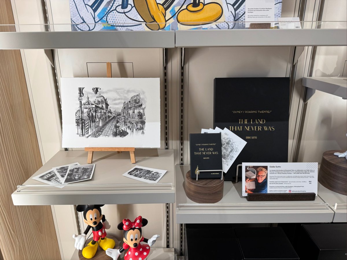 boss_angeles's tweet image. YES!!! I'm thrilled to see my signed LE Portfolio, "The Land that Never Was" go on sale at the striking new Disney Deco Store! Also smaller "sketchbook" note cards of my design process. The 20's ROAR again! @DisneylandParis Get yours now!