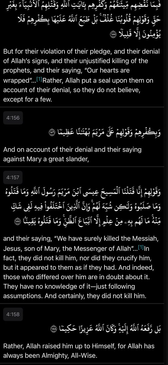 _CryptoSam_'s tweet photo. @RebBarrettNP He was not killed, Nor crucified.
We (Muslims) love Jesus (Peace be upon him)

I hope these references give an insight. https://t.co/rfvEMjxKNu