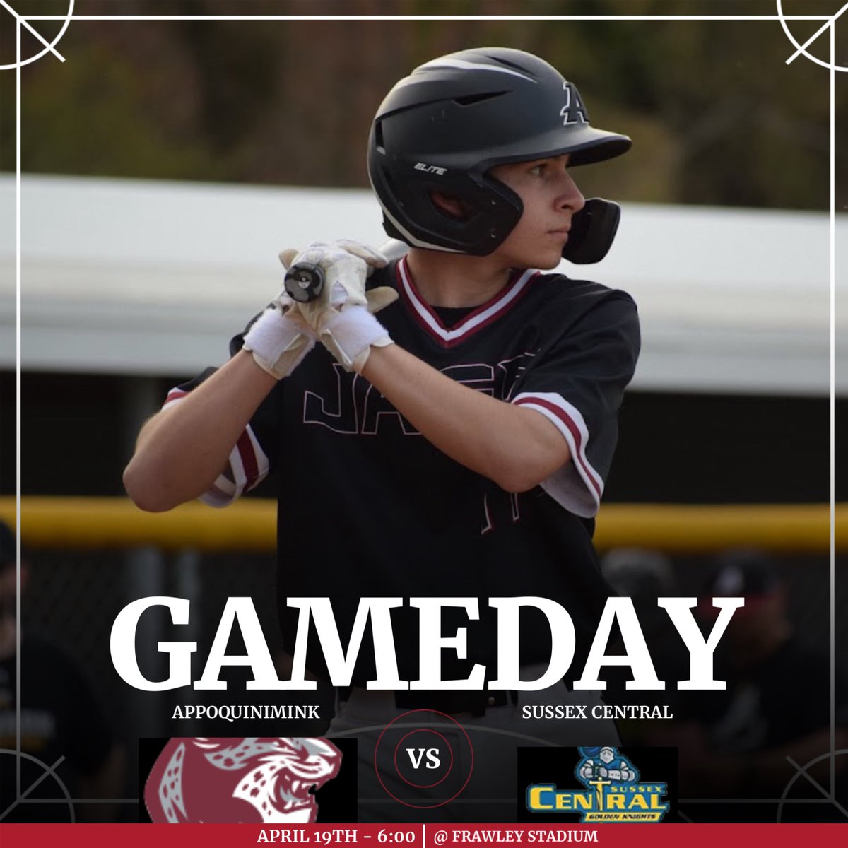 GAMEDAY! The Jags head up to Frawley Stadium for tonight’s game against Sussex Central. First pitch is scheduled for 6:00. #GoJags