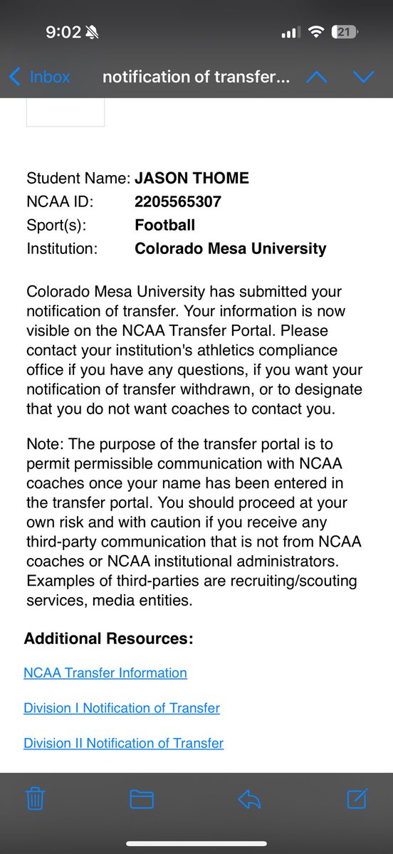 JasonThome12's tweet image. Officially in the Portal!!!
6 ft 190 lbs. 
2 years Eligibility + Redshirt
Stats:
21 Games Played (started 20)
86 Total Tackles (46 solo, 2 TFL)
9 Interceptions, 17 PBUs
1 Forced Fumble, 1 Blocked FG
2x RMAC Defensive Player of the Week
2x RMAC Interception Leader 
3.83 GPA
1st…
