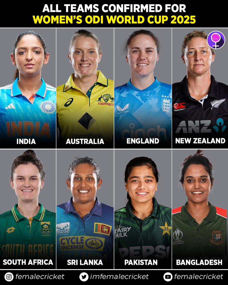 8 Participants Confirmed ✅
Next Stop: ODI World Cup 2025 ✅

• India
• Australia
• England
• New Zealand
• South Africa
• Sri Lanka
• Pakistan
̐• Bangladesh

#CricketTwitter