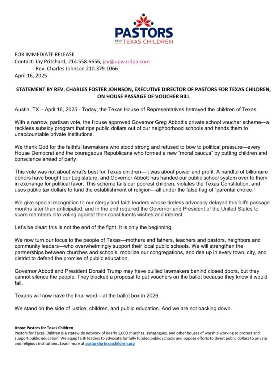 pastors4kids's tweet photo. The voucher scam that @GregAbbott_TX &amp; @realDonaldTrump rammed through #txlege House is a huge loss for our Texas schoolchildren. 

We will do everything in our power to inform our neighbors of this corruption.

The people will get their vote on vouchers in #2026elections https://t.co/kMTjI3Cw4X