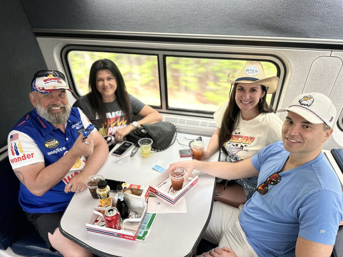 TheNCSportsNet's tweet photo. .@NASCAR_Xfinity Fans Are Having A 💥💥💥 On The #RockinghamSpecial
The Best Way To Go To A Race 🏁 and Picking Up Fans from Raleigh to Southern Pines to Rockingham
⭐️Food & Drinks
⭐️Free WiFi
⭐️Air Conditioned Seats
#MakeItNASCARtrain https://t.co/FP1yf62WUq