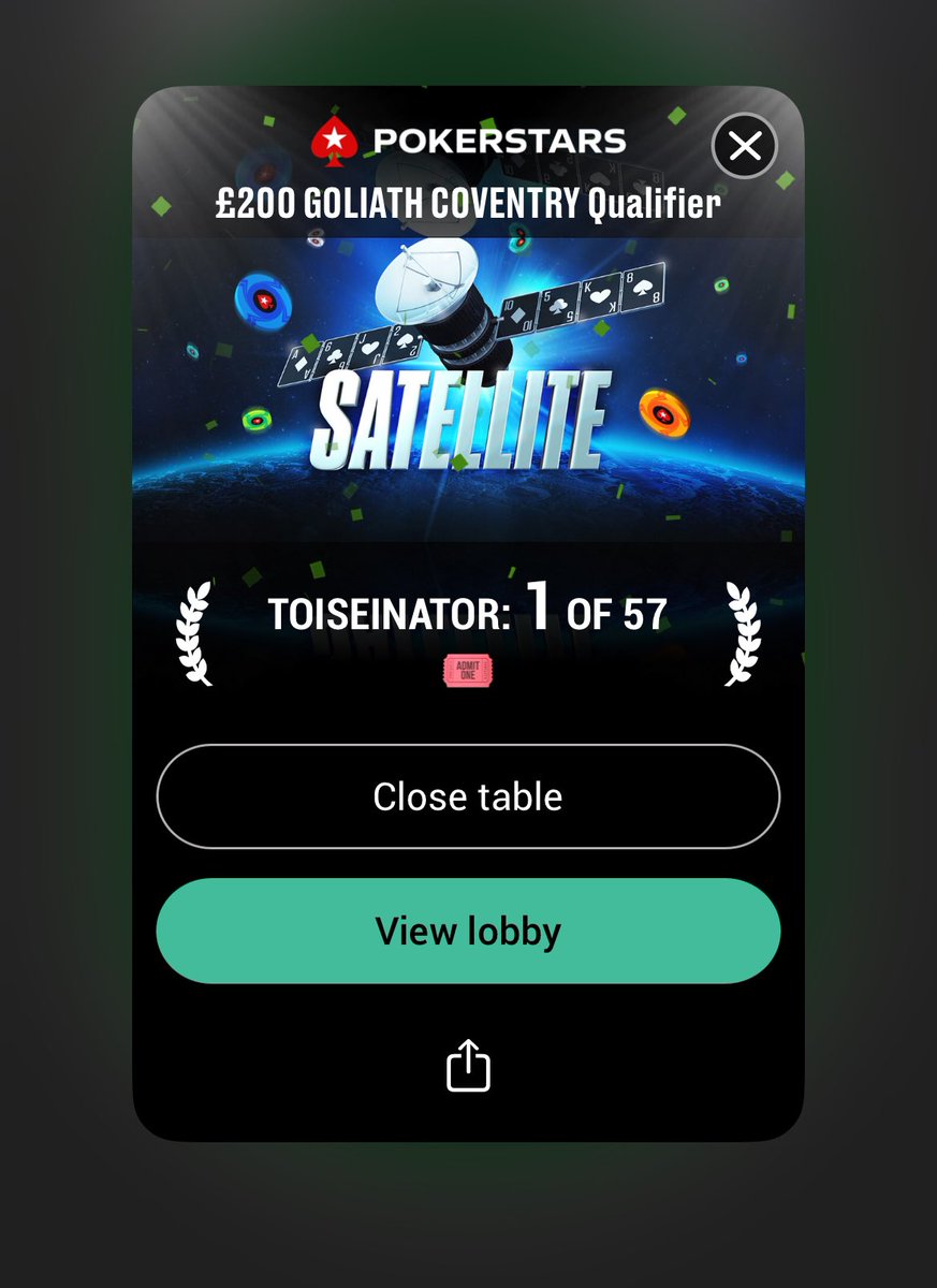 Another £200 Goliath seats 💺 won on <a href="/PokerStars/">PokerStars</a> 2/2 this one for just £44 🎟️♥️♣️♦️🍀😎