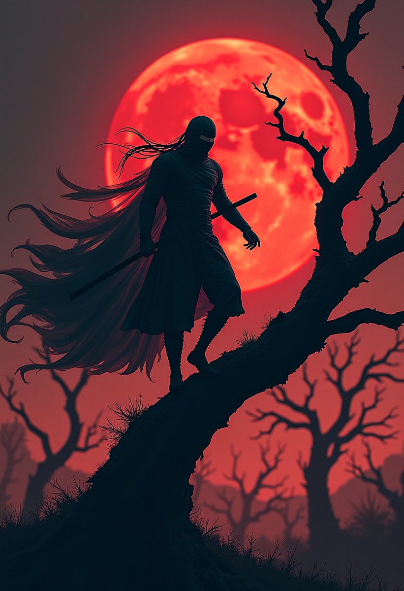 j0rd0n's tweet image. Blood moon watch. #AIart #AIGenerated #NinjaArt