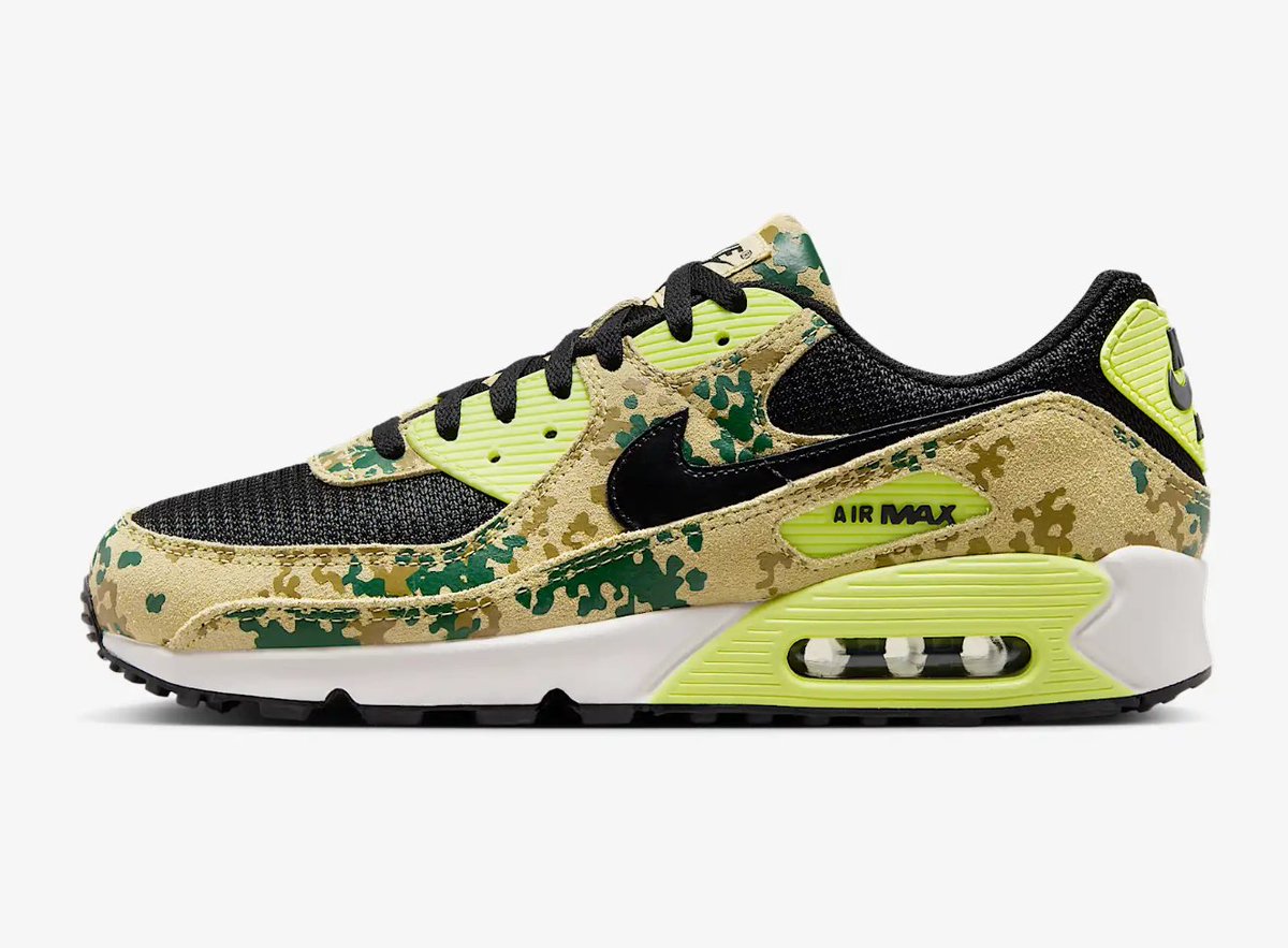 SOLELINKS's tweet photo. Ad: 20% off Nike Air Max 90 Premium Camo 'Light Lemon Twist' at $120 + FREE shipping, discount applied in cart => https://t.co/Hqhz6DxJA8 https://t.co/S5MeAlcKne