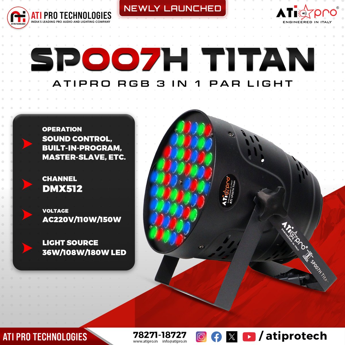 atiprotech's tweet image. ATI PRO SP007H Titan RGB Par Light

#atiprotechnologies #SP007titan #ledparlight #parllights #djlights #atilights #prolightning