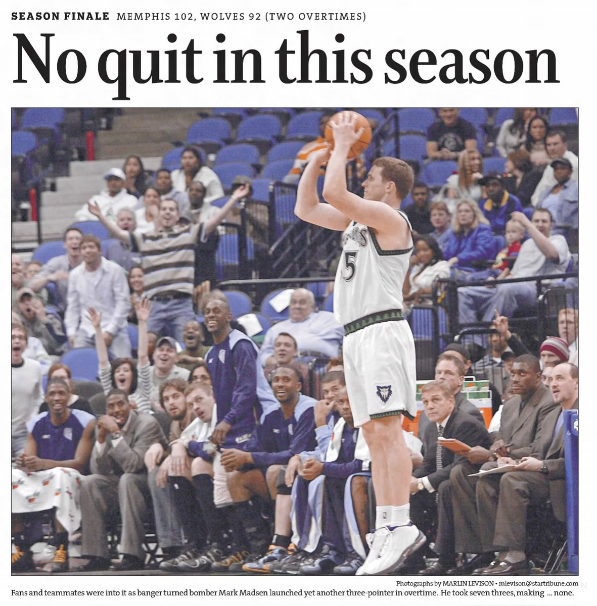 WHENESOTA's tweet photo. Also #OTD in #Minnesota Sports History (2006) Mark Madsen goes 0-7 in 3-point attempts in a 9-minute span during the Timberwolves final game of the season vs Memphis. Madsen had not attempted a 3 in the previous 135 games. #NBA #RaisedByWolves https://t.co/N6KX7svZTr https://t.co/qPevPngEVS