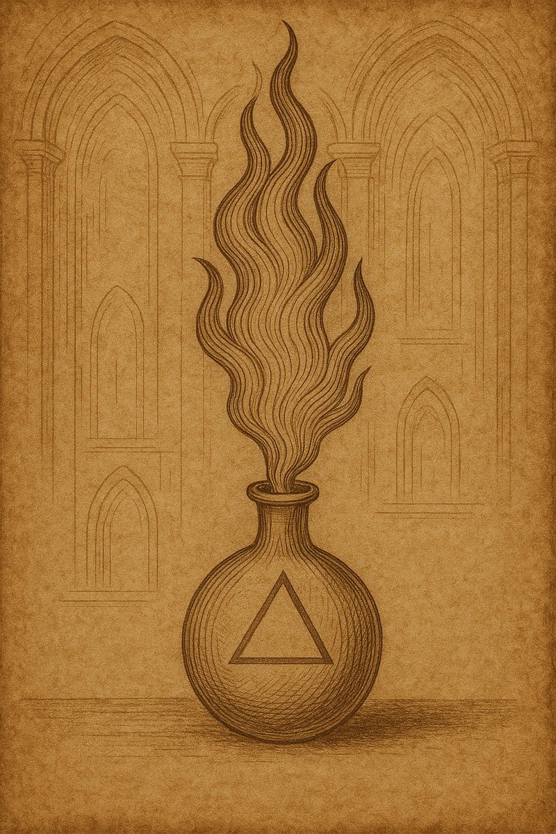scribemegistus's tweet photo. Within the hidden vessels of the alchemists, there is spoken of a Secret Fire—not of flame, but of Spirit. It is the animating breath that awakens the inert, the subtle agent that transmutes base matter into gold and slumbering Soul into light.

It cannot be touched, only kindled; not seen, but felt in the marrow when one walks the path with sincerity.

The wise do not chase the fire. They prepare the lamp.