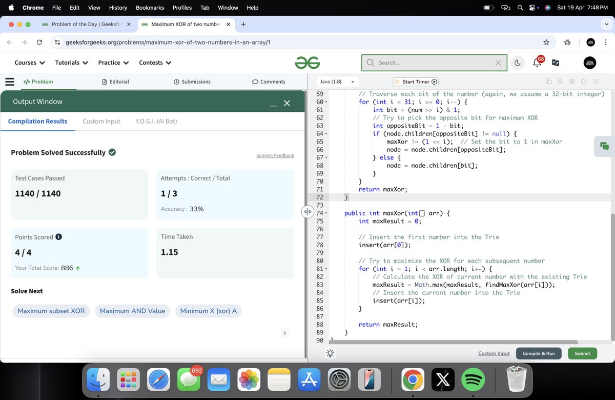 Bhavin0325's tweet photo. HELLO FOLKS!! 

160 Days of Problem Solving - Your Ultimate Interview Preparation Journey!

Day-156 : 
Topic : Graph
Solved problem : Maximum XOR of two numbers in an array

@geeksforgeeks 

#gfg160 #geekstreak2024 #POTDwithGFG #DSA #ProblemSolving https://t.co/ztLIDVEtiX