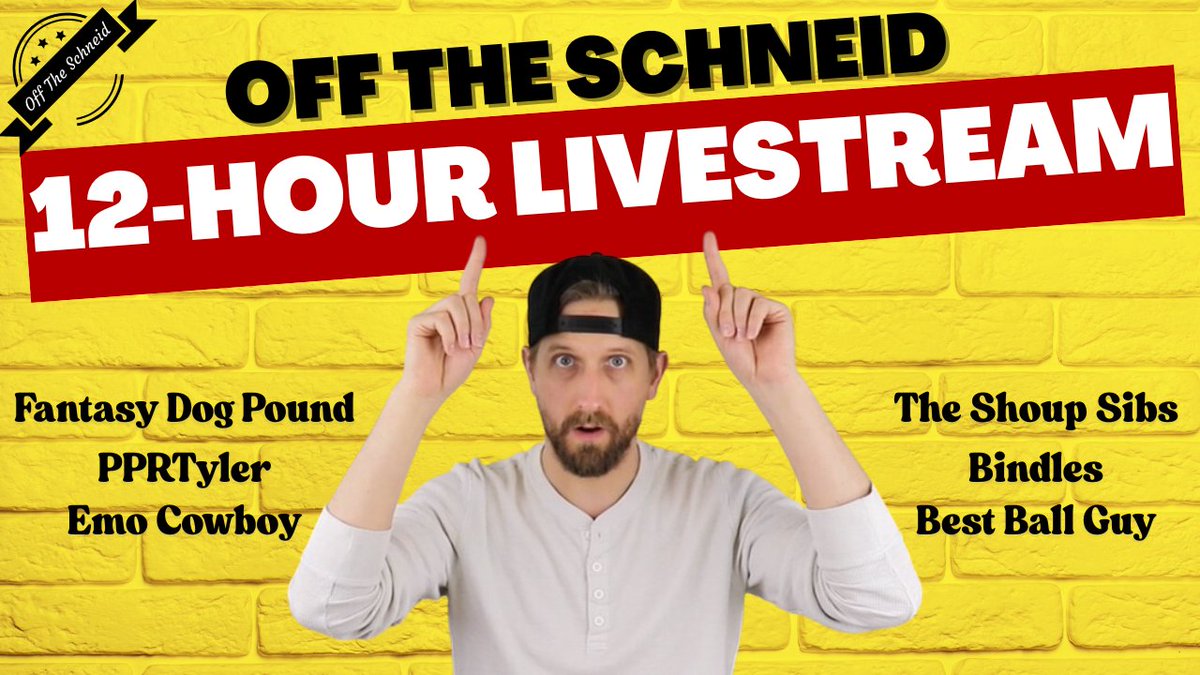off_theschneid's tweet photo. We're LIVE for the 12-Hour livestream at 12pm, Noon EST. I won't be streaming on the Twitter machine, so you'll have to jump on the YouTube account to check us out!

Tons of guests. Tons of drafting. Tons of fun!!

Click the Link and say HELLO
👇👇👇

https://t.co/YhotymGNUu https://t.co/ozsIyG3D9B