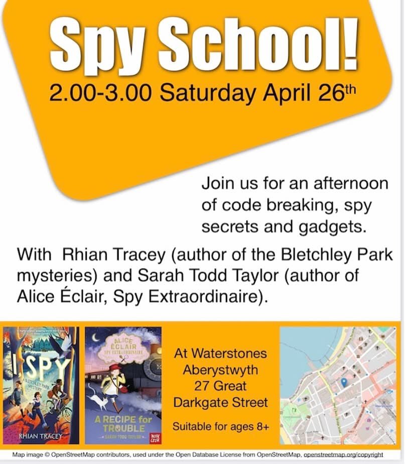Neil Taylor (@digidol) on Twitter photo 🕵️♀️ Join <a href="/scraphamster/">Sarah Todd Taylor🕵️♀️</a> and <a href="/RhianTracey/">Rhian Mair Tracey</a> for Spy School! In #Aberystwyth, next Saturday 26th April🕵️♂️ For all budding spies and code breakers, aged 8+ at <a href="/WaterstonesAber/">Waterstones Aberystwyth</a>, 2pm. #AliceEclairSpyExtraordinaire and #BletchleyParkMystery 🕵️♀️ Join <a href="/scraphamster/">Sarah Todd Taylor🕵️♀️</a> and <a href="/RhianTracey/">Rhian Mair Tracey</a> for Spy School! In #Aberystwyth, next Saturday 26th April🕵️♂️ For all budding spies and code breakers, aged 8+ at <a href="/WaterstonesAber/">Waterstones Aberystwyth</a>, 2pm. #AliceEclairSpyExtraordinaire and #BletchleyParkMystery