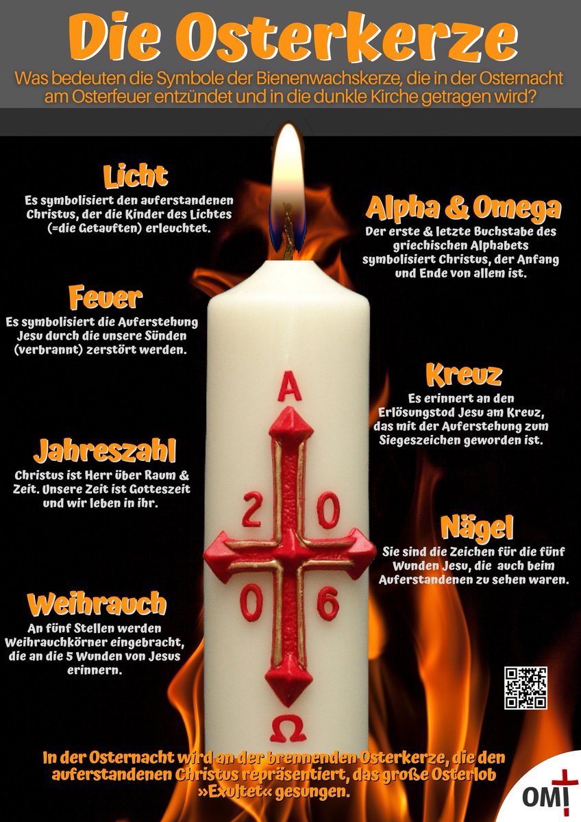 In der Osternacht wird die Osterkerze am Osterfeuer entzündet. Aber was bedeuten die Symbole auf dieser Kerze? Hier eine kurze Erklärung.
#ostern;#osterkerze