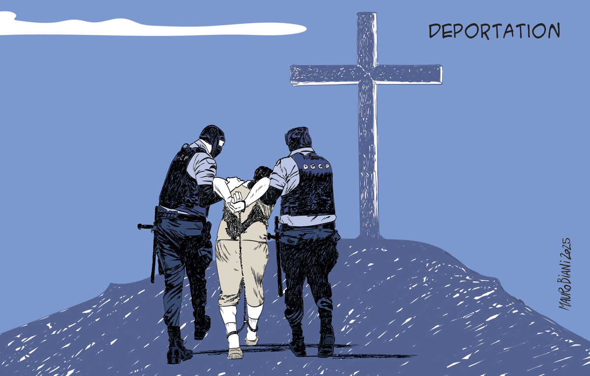 maurobiani's tweet image. #Trump #Meloni d&apos;accordo sulle #migrazioni
#VenerdìSanto #Viacrucis 
Deportation.
Oggi per @repubblica