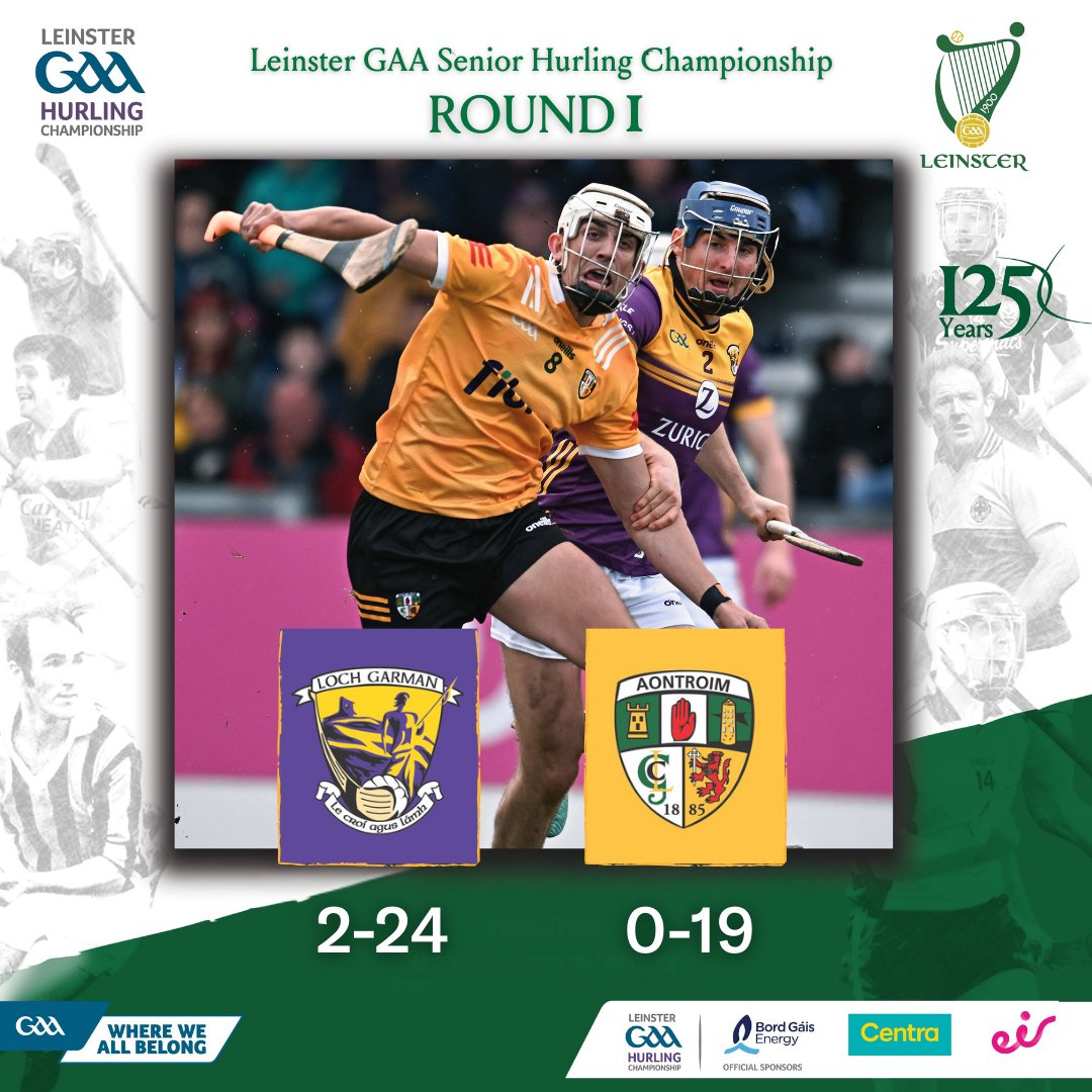 𝗥𝗘𝗦𝗨𝗟𝗧  

From the 2025 Leinster GAA Senior Hurling Championship Round 1

After a tight opening half the home side prove too strong for Antrim and get their campaign off to a winning start.

Wexford        2-24
Antrim           0-19

#LeinsterGAA #Leinster125 #Championship
