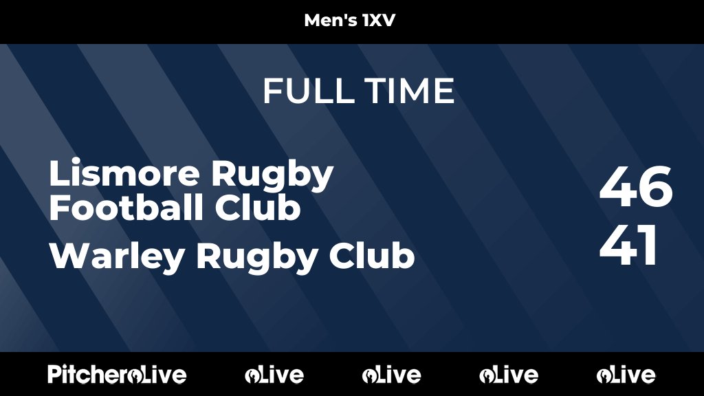 FULL TIME: Lismore Rugby Football Club 46 - 41 Warley Rugby Club
#LISWAR #Pitchero
pitchero.com/clubs/lismore/…