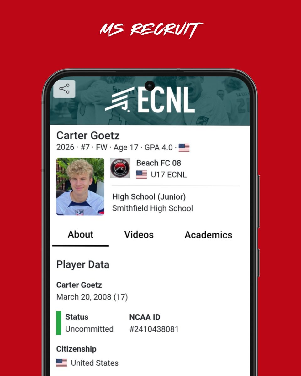 Internespo's tweet photo. 💥 Spotlight: @cartergoetz2026

⚽️ 2026 · Forward
🏟️ @BeachFC_VABeach
📍 Virginia Beach, VA

Player Profile: https://t.co/Mu7DgdROmb

#YouthSoccer #ECNL #ECNLBoys #GA #CollegeSoccer #Recruiting https://t.co/kbz8EyKH1x