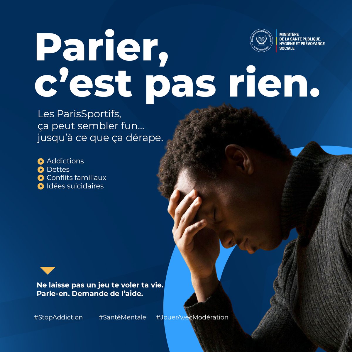MinSanteRDC's tweet image. ⚽️Parier c'est pas rien !

Les #ParisSportifs sont addictifs et peuvent engendrer des problèmes financiers, des conflits familiaux, des envies suicidaires....