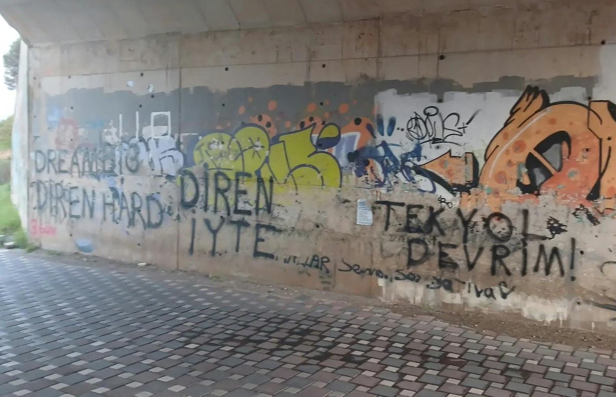 GraffitiRadical's tweet photo. "The only way is revolution!"
"Dream big, resist hard"
Graffiti in Izmir Institute of Technology mocking the university's motto "dream big, work hard". https://t.co/ev673DLIae