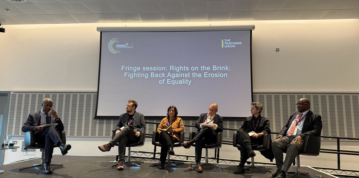 AntiRacismDay's tweet photo. We’re at the @NASUWT conference. Great fringe meeting on “Rights on the Brink: Fighting Back Against the Erosion of Equality” with @PatrickR_NASUWT @nowak_paul Manuela Mendonca and other international guests. Thanks to Dr Patrick Roach for plugging SUTR’s work. https://t.co/cLsWRxlaND