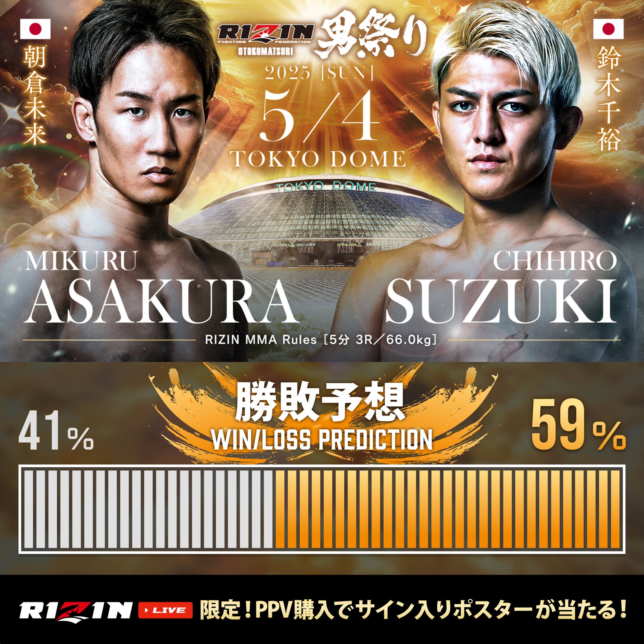 RIZIN 男祭り サイン入りポスター 5月14日 朝倉未来 b2サイズ RIZIN 男