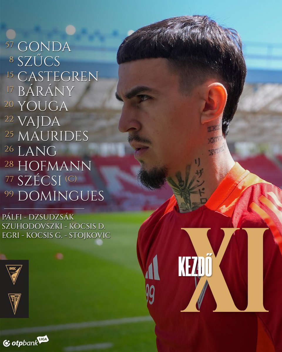 dvscofficial_'s tweet photo. Az alábbi kezdőcsapattal lépünk pályára a ZTE ellen! 🔥
Our starting XI against ZTE for today’s match 🔥
#DVSC #HajraLoki #OTPBankLiga #DVSCMatchday https://t.co/332utnrxBb