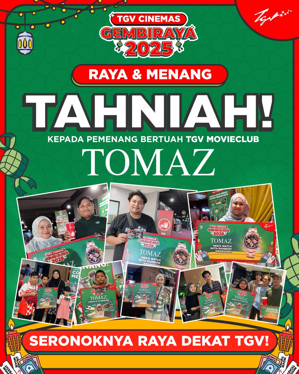 TGVCinemas's tweet photo. RAYA & MENANG LAST MINGGU NI KAT TGV GUYS! 🔥
Ini dia antara pemenang-pemenang barangan #TOMAZ lepas join kita punya #TGVRayaDanMenang contest! 😍 Tahniah diucapkan kepada para pemenang sebab dah berjaya bawa balik hadiah padu dari #TOMAZ ni! 🤗
Tunggu apa lagi geng? Korang pun ada chance bawa balik barangan #TOMAZ ni tau! Pergi dan beraya kat TGV minggu ni. Sila klik link untuk maklumat lanjut berkaitan contest ini! 🔗 https://t.co/tk2SzKRChY
#GembirayaDITGV