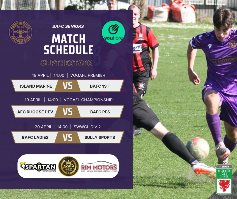 📢 Quite simply a huge weekend. A local derby for the 1sts as they aim to get their promotion push back on track. Reserves and Ladies both aiming to close the gap on 3rd

📍1st: Maslin Park
📍Res: Ceri Road
📍Ladies: Barry Sport Centre

#BAFC #UpTheStags #LanYStags #UpTheDoes 🦌