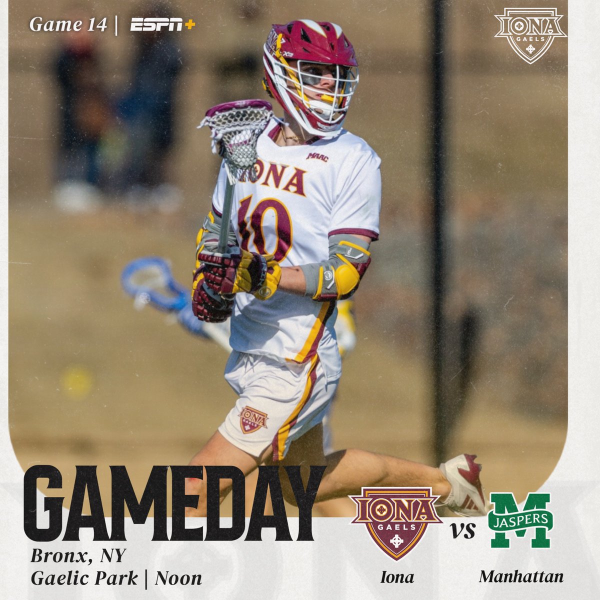 𝑮𝑨𝑴𝑬𝑫𝑨𝒀: Quick trip to The Bronx.

🆚: Manhattan
📅: TODAY
⏰: Noon
📍: Gaelic Park
📺: <a href="/ESPNPlus/">ESPN+</a>
📊: ionagaels.com/sidearmstats/m…

#FightTheGoodFight #GaelNation