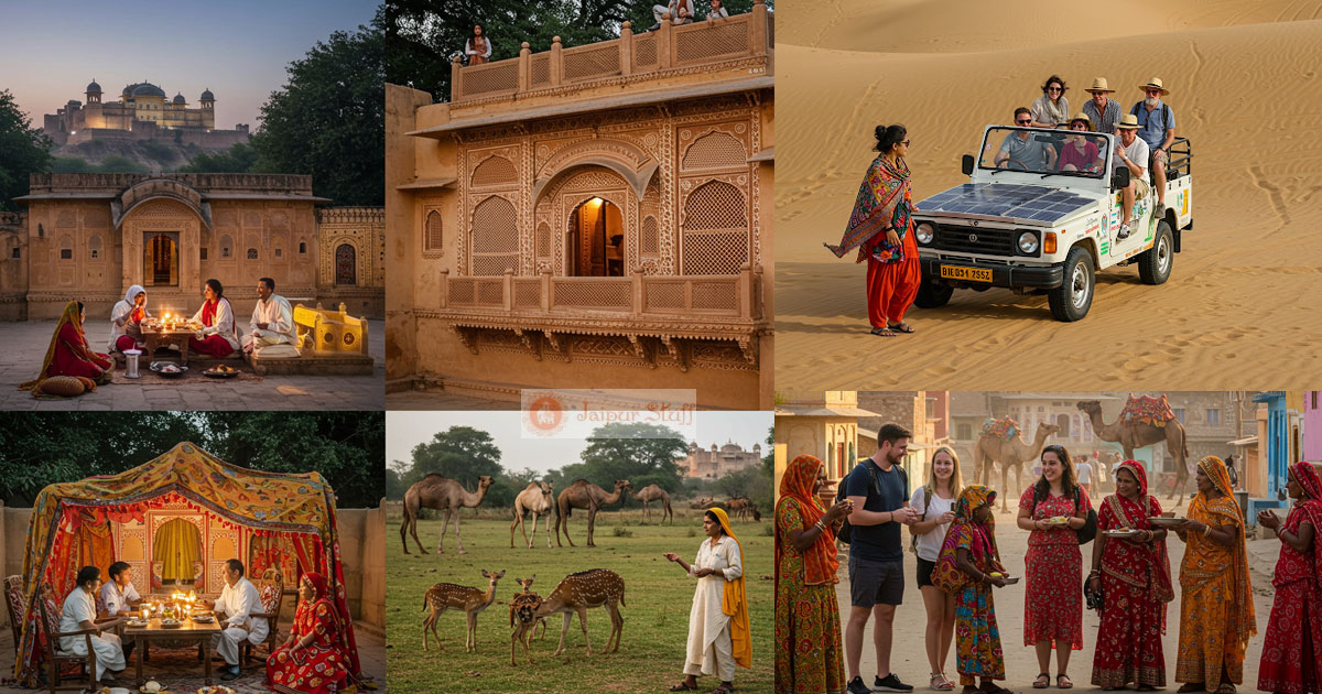 Jaipurstuff's tweet photo. Travel responsibly in Rajasthan!
Explore eco-villages, wildlife sanctuaries &amp; green getaways in the desert state 🌾🐫
Read more 👉 https://t.co/r64MGtvMod 
#EcoTravel #Rajasthan #SustainableTourism #GreenIndia https://t.co/eCweiQc4bh