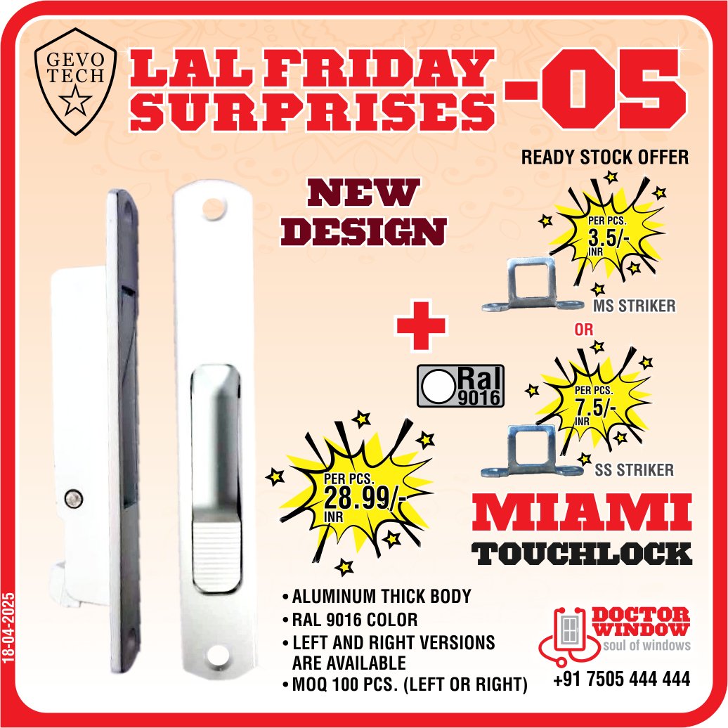 DOCTORWINDOW_IN's tweet image. GEVO TECH SUZUKA SHORT NECK HANDLE
GEVO TECH KOMATSU CASEMENT HANDLE
GEVO TECH MIAMI TOUCHLOCK
GEVO TECH VENUS WINDOW ROLLER

#handle #shortneckhandle #touchlock #windowroller #casementhandle #doctorwindow #soulofwindow #latestoffer #fridayoffer #newoffer #door #hardware #window