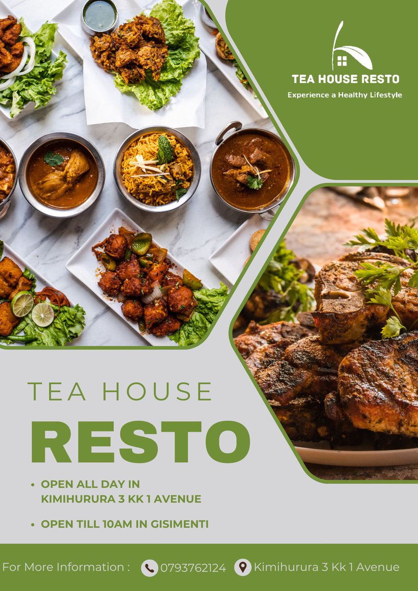 TeaHouseKigali's tweet photo. Dearest Customers, Partners and Friends, 

As part of our ongoing commitment to providing yo u with the best dining experience, from Monday, 14th April 2025, the Tea House Restaurant in Gisimenti will be open till 10 AM for breakfast and any order placed before that time. https://t.co/EJaYgw7gAG
